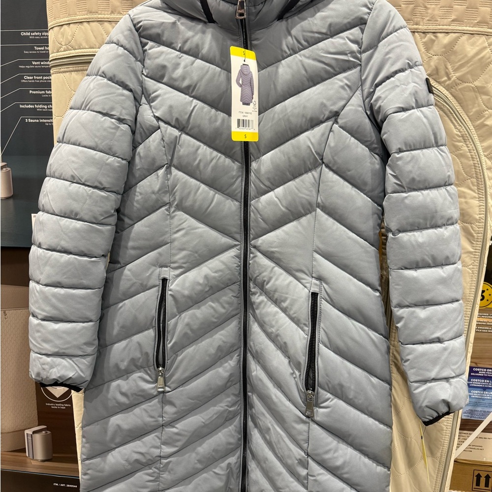 DKNY Women's Light Gray Puffer Coat